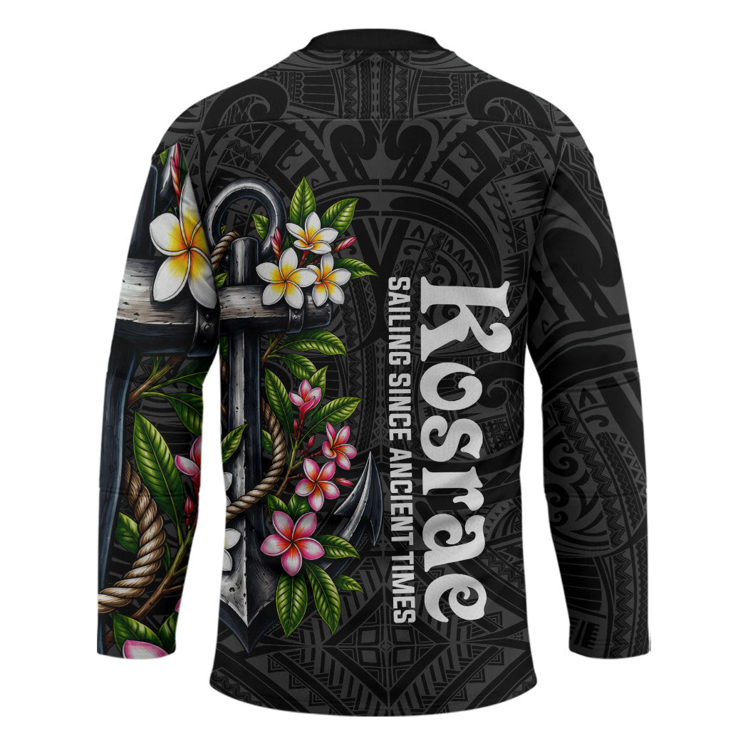 Kosrae Nautical Heritage Hockey Jersey Polynesian Tribal Anchor With Plumeria Tropical Art