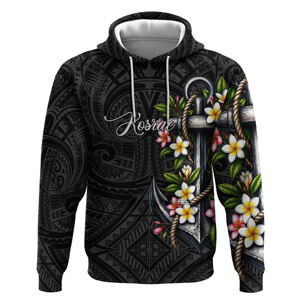 Kosrae Nautical Heritage Hoodie Polynesian Tribal Anchor With Plumeria Tropical Art