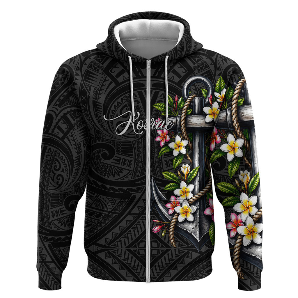 Kosrae Nautical Heritage Hoodie Polynesian Tribal Anchor With Plumeria Tropical Art