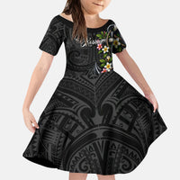 Kosrae Nautical Heritage Kid Short Sleeve Dress Polynesian Tribal Anchor With Plumeria Tropical Art