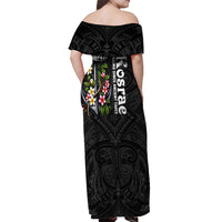 Kosrae Nautical Heritage Off Shoulder Maxi Dress Polynesian Tribal Anchor With Plumeria Tropical Art
