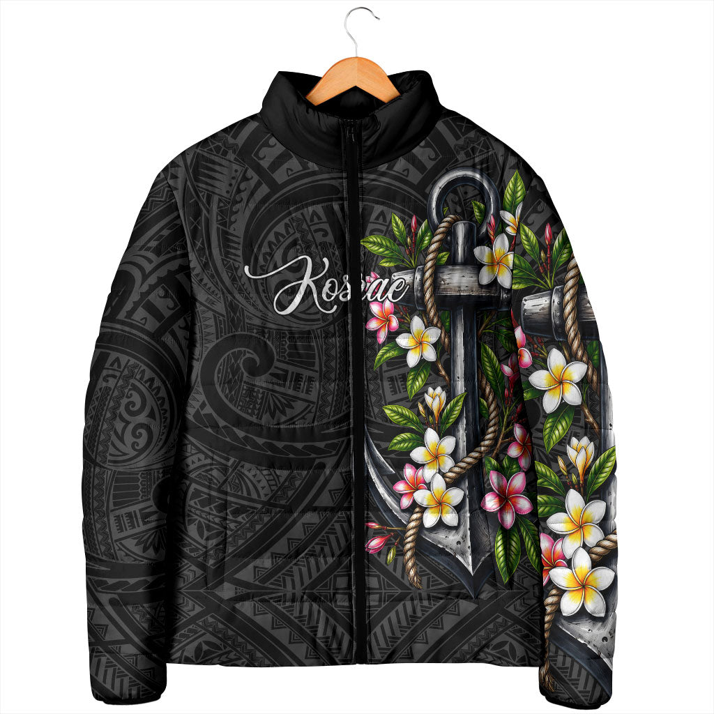 Kosrae Nautical Heritage Padded Jacket Polynesian Tribal Anchor With Plumeria Tropical Art