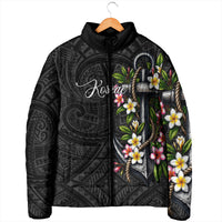 Kosrae Nautical Heritage Padded Jacket Polynesian Tribal Anchor With Plumeria Tropical Art