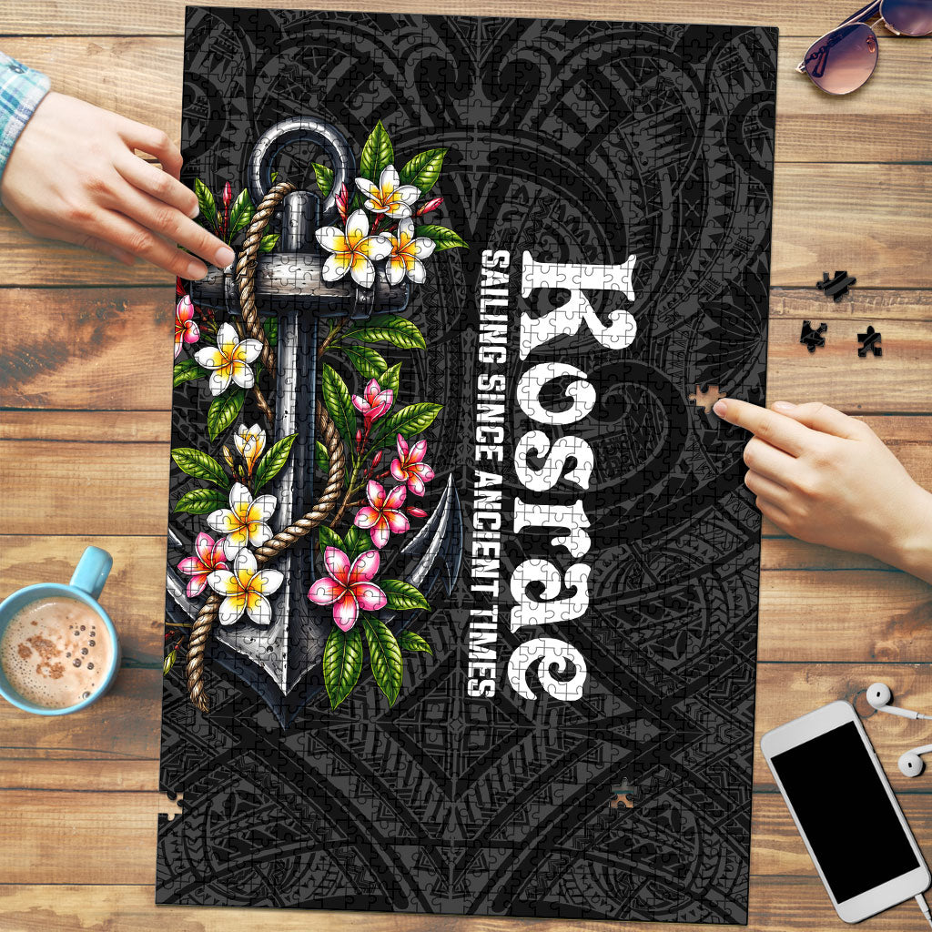 Kosrae Nautical Heritage Puzzle Polynesian Tribal Anchor With Plumeria Tropical Art