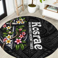 Kosrae Nautical Heritage Round Carpet Polynesian Tribal Anchor With Plumeria Tropical Art