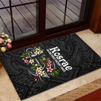 Kosrae Nautical Heritage Rubber Doormat Polynesian Tribal Anchor With Plumeria Tropical Art