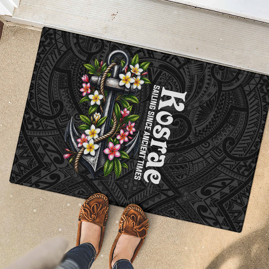Kosrae Nautical Heritage Rubber Doormat Polynesian Tribal Anchor With Plumeria Tropical Art