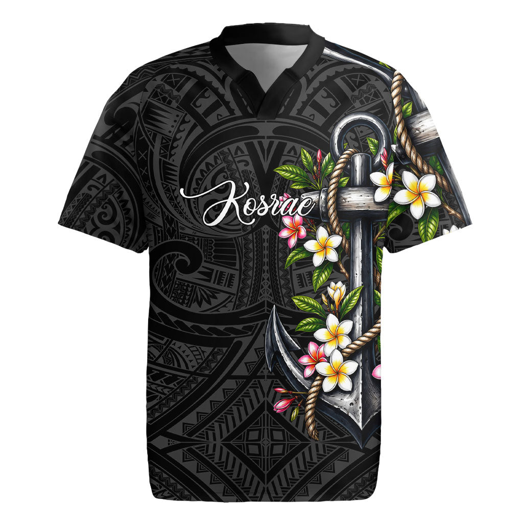 Kosrae Nautical Heritage Rugby Jersey Polynesian Tribal Anchor With Plumeria Tropical Art