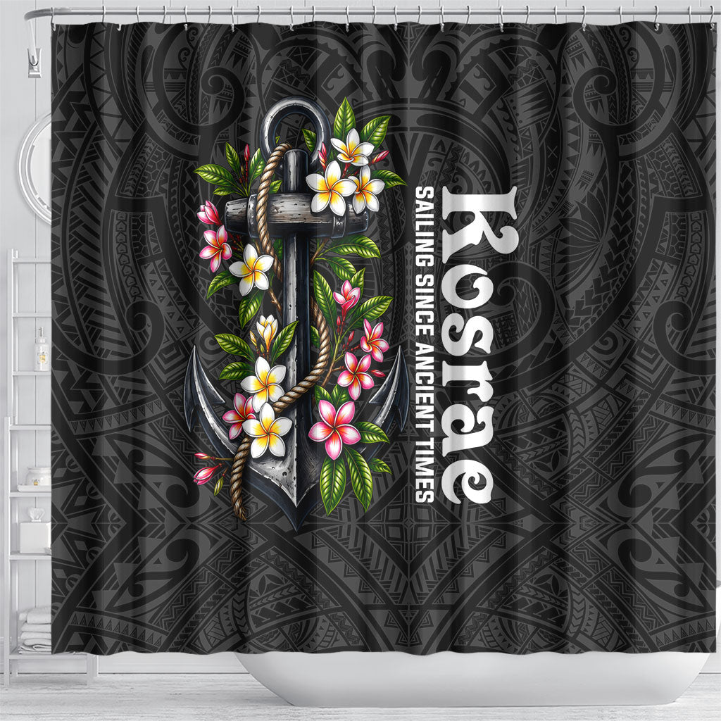 Kosrae Nautical Heritage Shower Curtain Polynesian Tribal Anchor With Plumeria Tropical Art