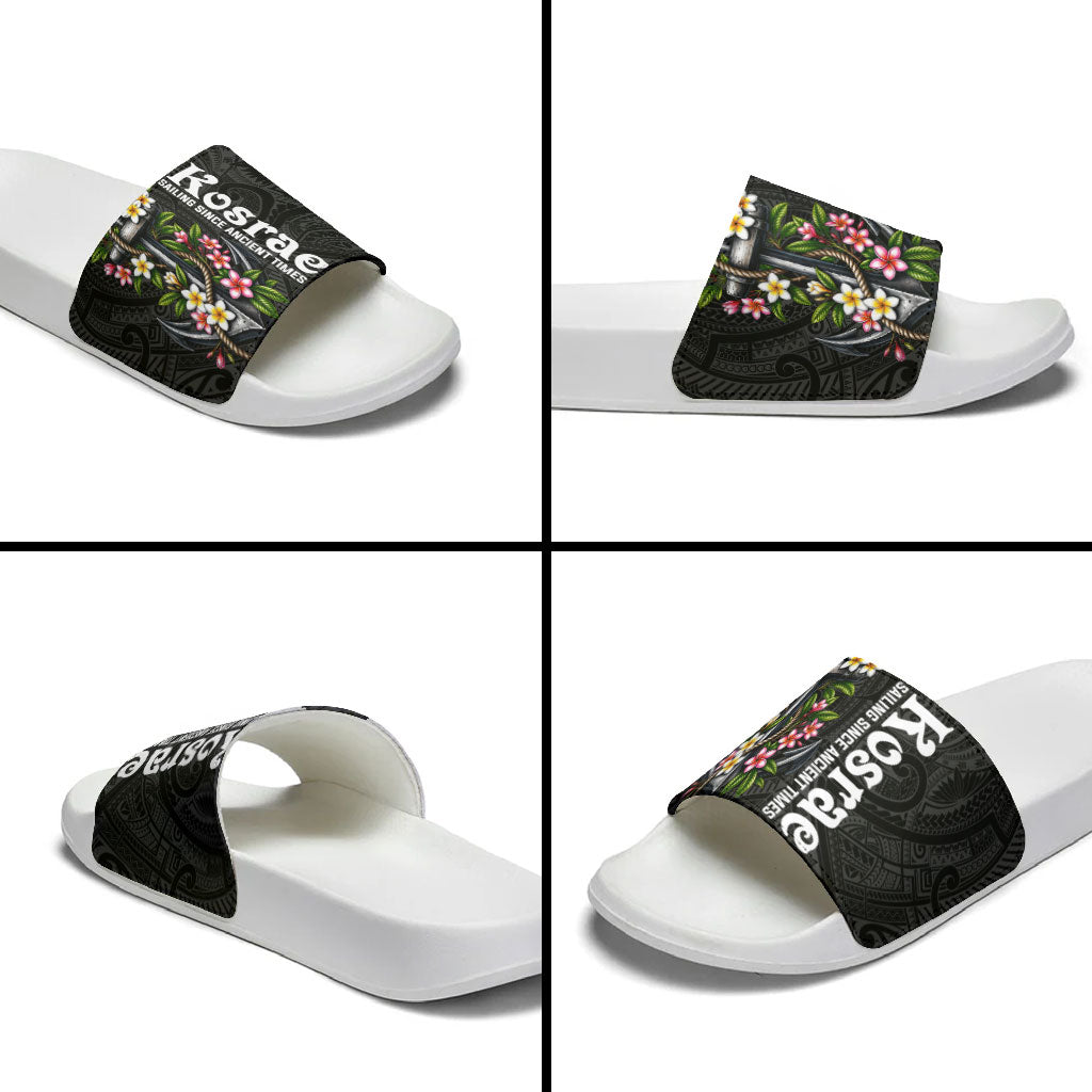 Kosrae Nautical Heritage Slide Sandals Polynesian Tribal Anchor With Plumeria Tropical Art