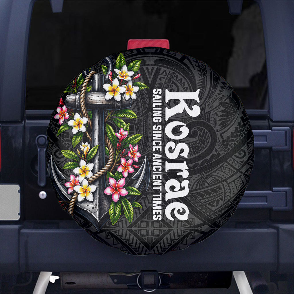 Kosrae Nautical Heritage Spare Tire Cover Polynesian Tribal Anchor With Plumeria Tropical Art TS04 No hole Black Grey - Polynesian Pride