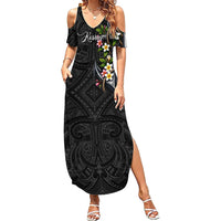 Kosrae Nautical Heritage Summer Maxi Dress Polynesian Tribal Anchor With Plumeria Tropical Art