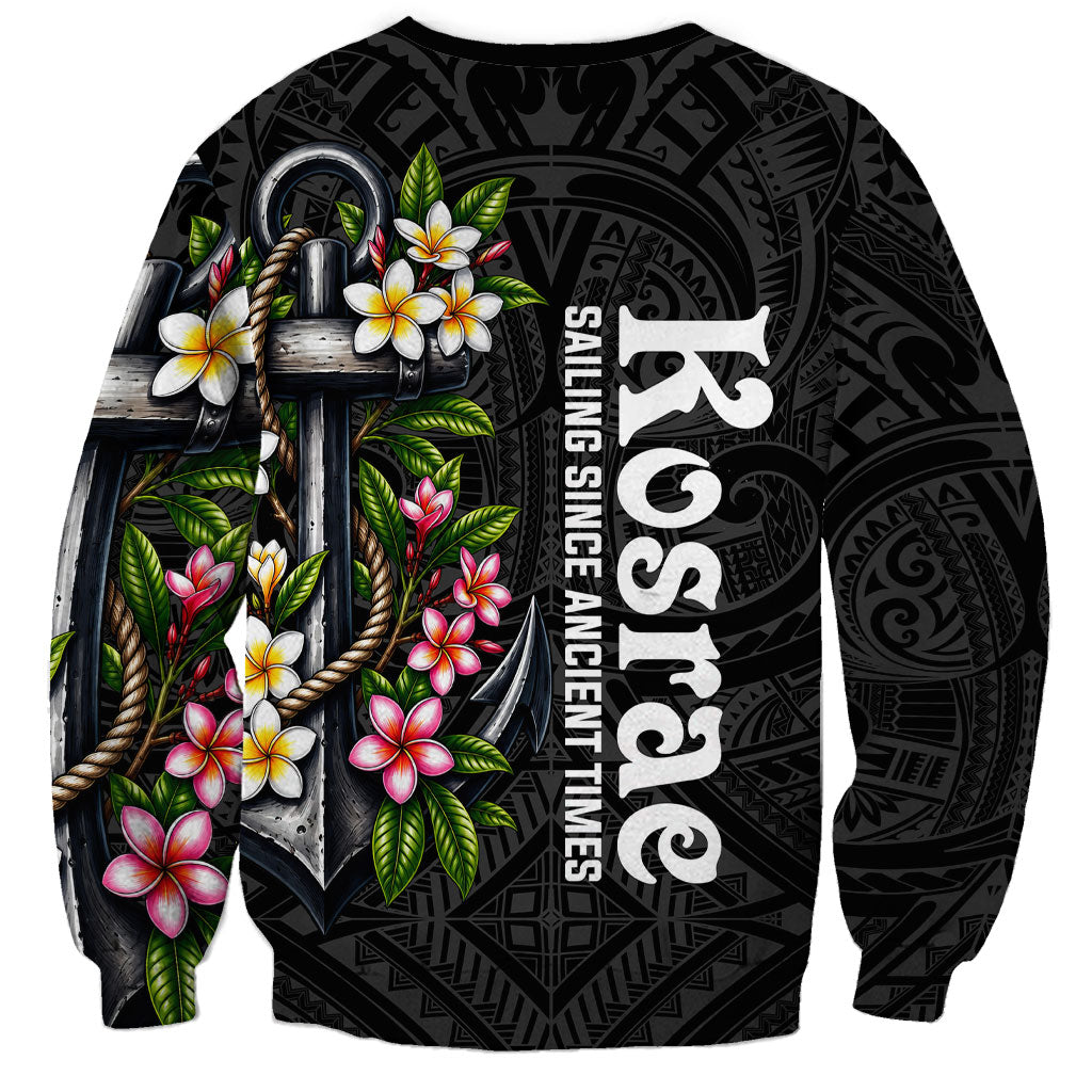 Kosrae Nautical Heritage Sweatshirt Polynesian Tribal Anchor With Plumeria Tropical Art
