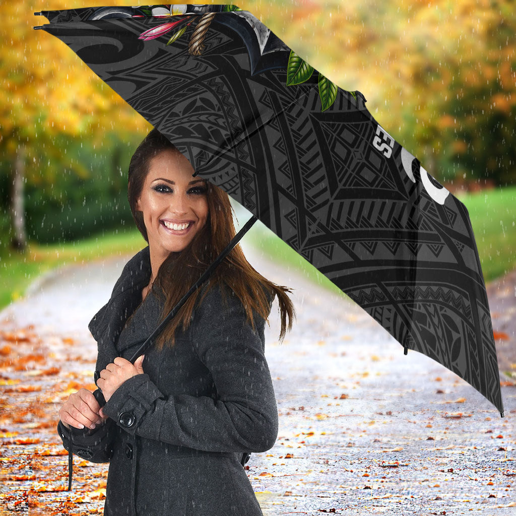 Kosrae Nautical Heritage Umbrella Polynesian Tribal Anchor With Plumeria Tropical Art