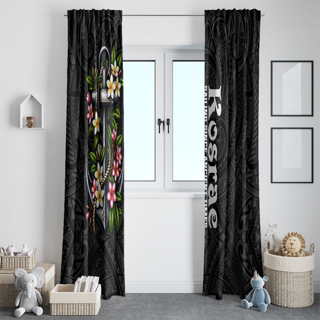 Kosrae Nautical Heritage Window Curtain Polynesian Tribal Anchor With Plumeria Tropical Art