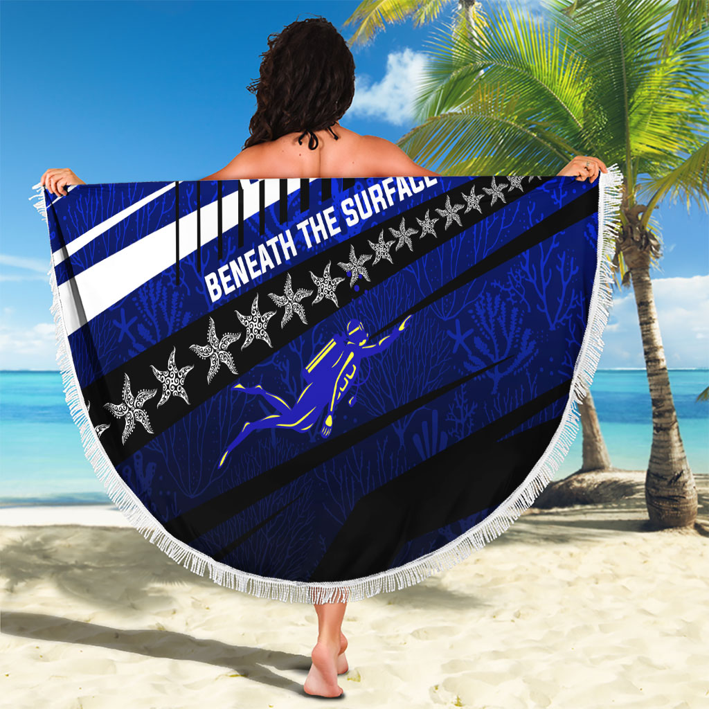 Kosrae Deep Sea Scuba Diving Beach Blanket Blue Hole Beneath The Surface Coral Reef Graphic Art