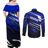 Kosrae Deep Sea Scuba Diving Couples Matching Off Shoulder Maxi Dress and Long Sleeve Button Shirt Blue Hole Beneath The Surface Coral Reef Graphic Art