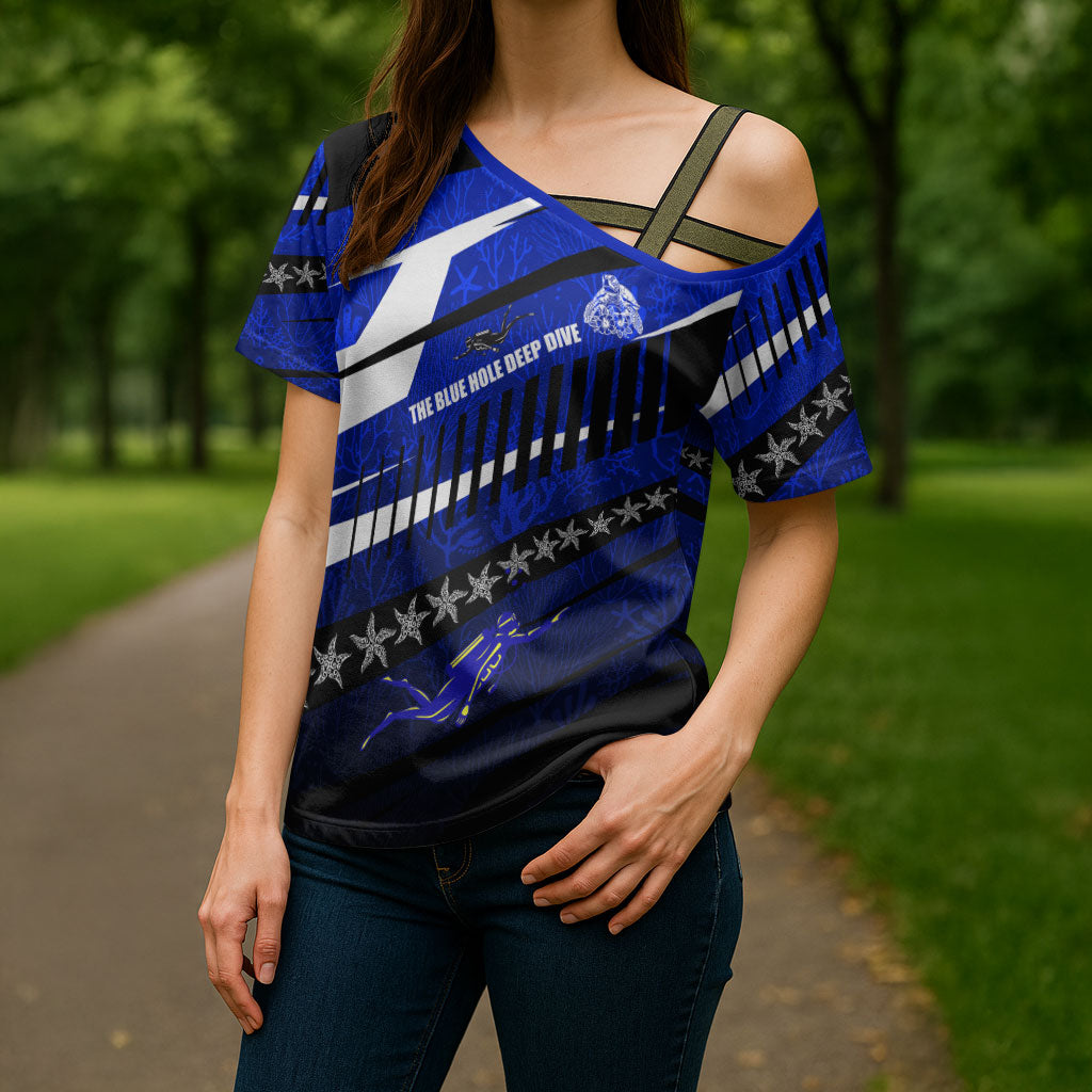 Kosrae Deep Sea Scuba Diving Cross Shoulder Shirt Blue Hole Beneath The Surface Coral Reef Graphic Art
