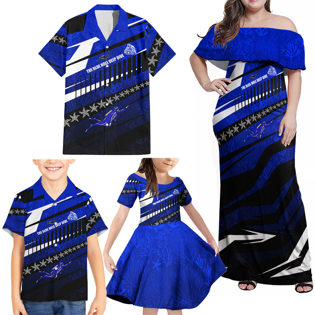 Kosrae Deep Sea Scuba Diving Family Matching Off Shoulder Maxi Dress and Hawaiian Shirt Blue Hole Beneath The Surface Coral Reef Graphic Art