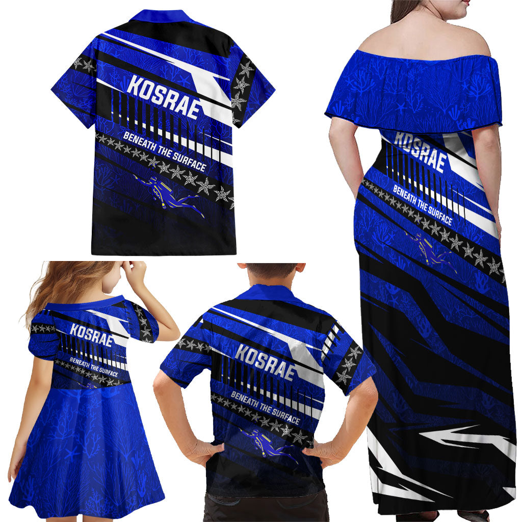 Kosrae Deep Sea Scuba Diving Family Matching Off Shoulder Maxi Dress and Hawaiian Shirt Blue Hole Beneath The Surface Coral Reef Graphic Art