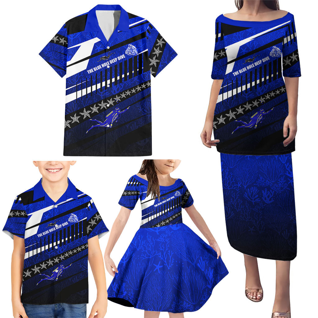 Kosrae Deep Sea Scuba Diving Family Matching Puletasi and Hawaiian Shirt Blue Hole Beneath The Surface Coral Reef Graphic Art TS04 - Polynesian Pride