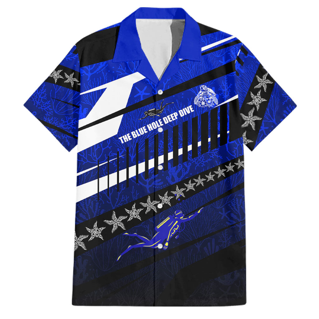 Kosrae Deep Sea Scuba Diving Family Matching Puletasi and Hawaiian Shirt Blue Hole Beneath The Surface Coral Reef Graphic Art