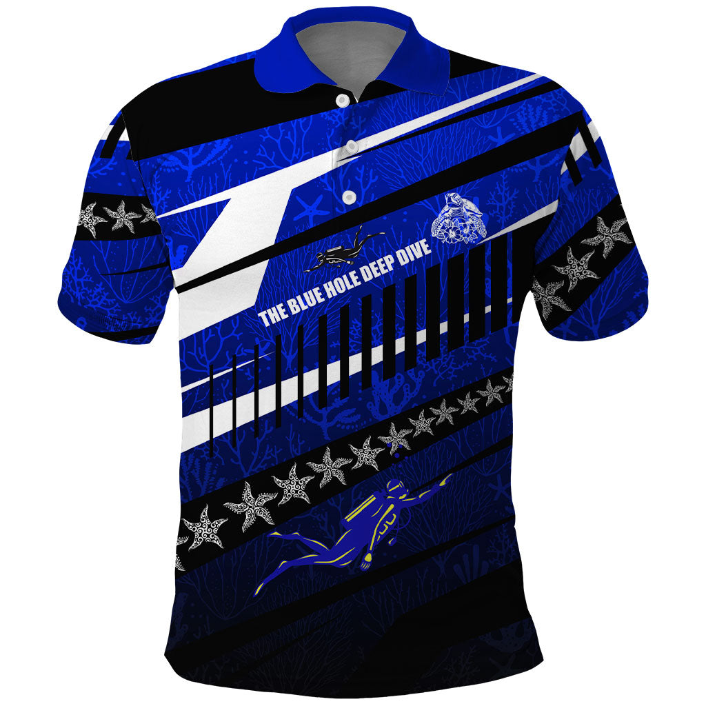 Kosrae Deep Sea Scuba Diving Polo Shirt Blue Hole Beneath The Surface Coral Reef Graphic Art TS04 Blue Black - Polynesian Pride