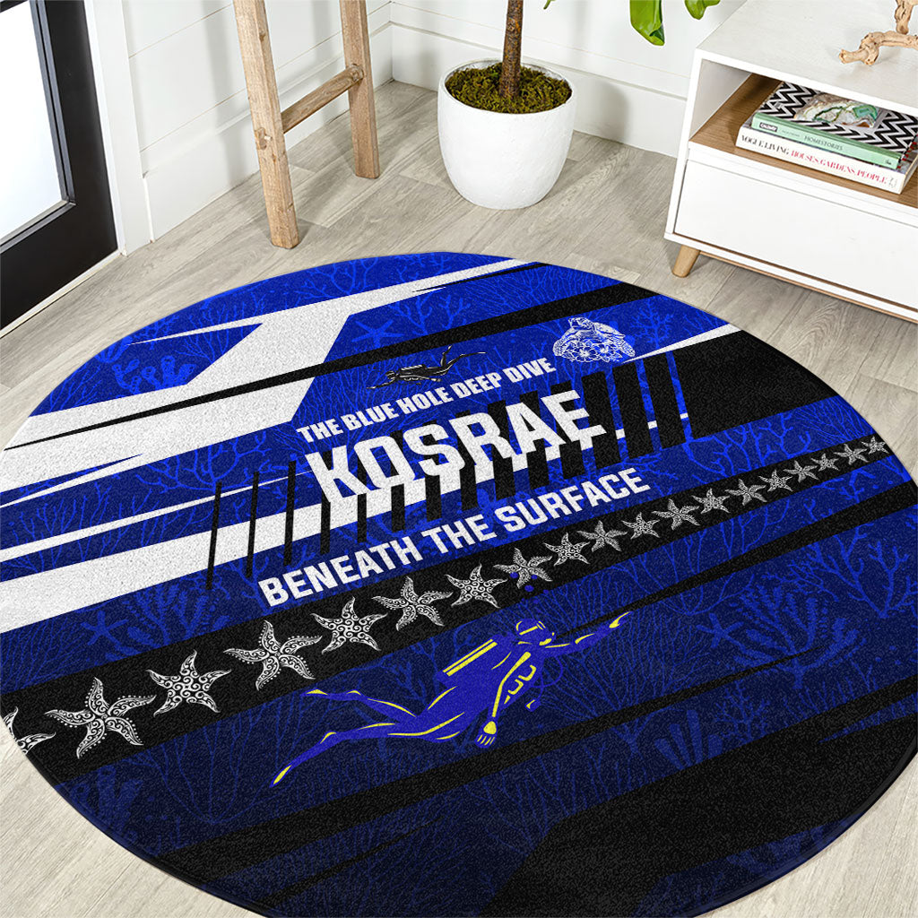 Kosrae Deep Sea Scuba Diving Round Carpet Blue Hole Beneath The Surface Coral Reef Graphic Art TS04 Blue Black - Polynesian Pride