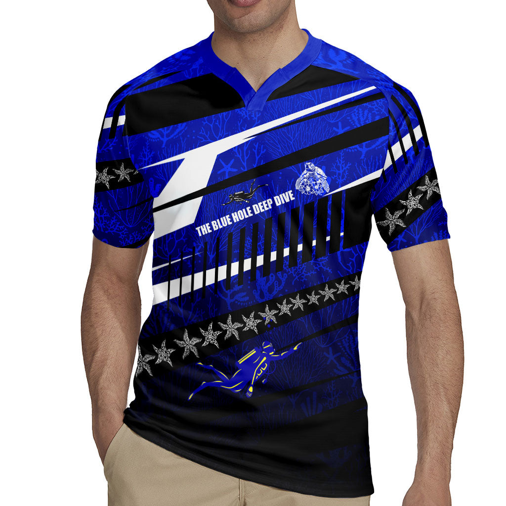 Kosrae Deep Sea Scuba Diving Rugby Jersey Blue Hole Beneath The Surface Coral Reef Graphic Art TS04 - Polynesian Pride