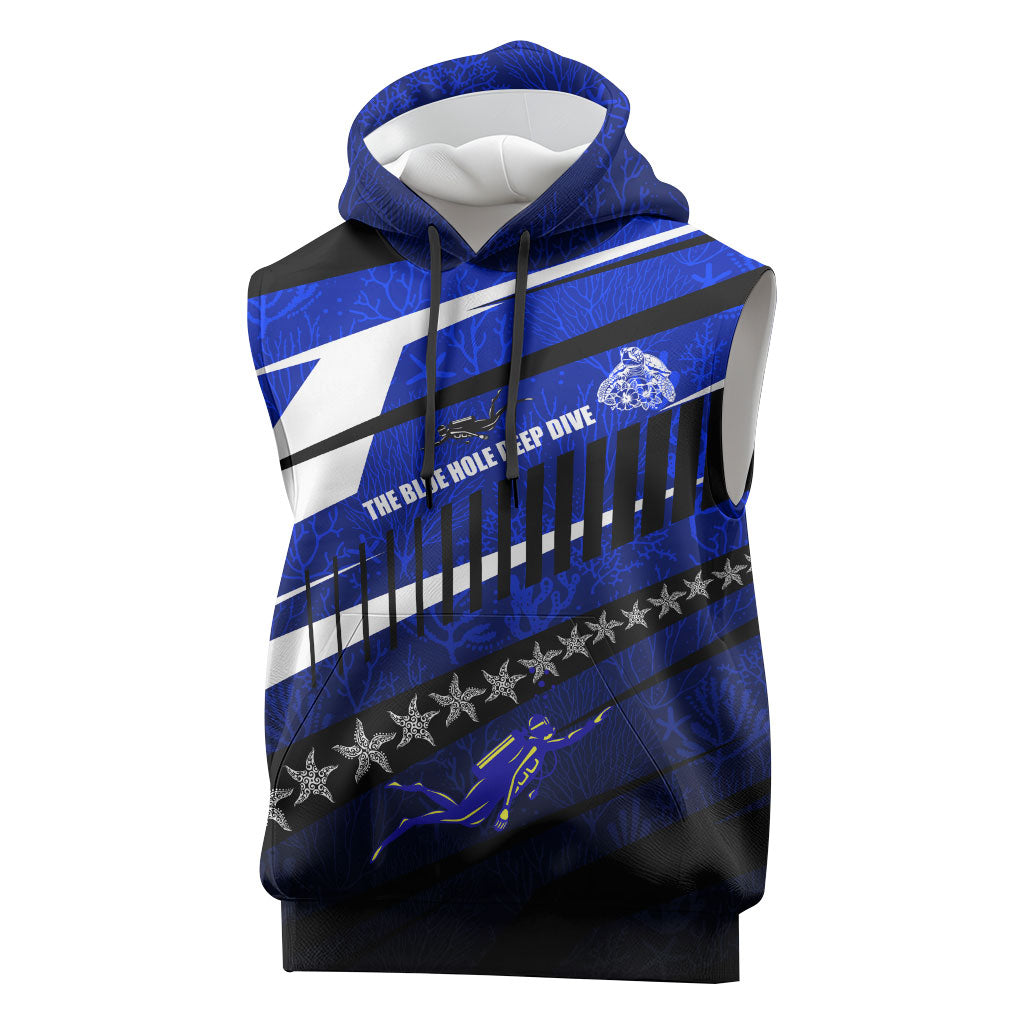 Kosrae Deep Sea Scuba Diving Sleeveless Hoodie Blue Hole Beneath The Surface Coral Reef Graphic Art