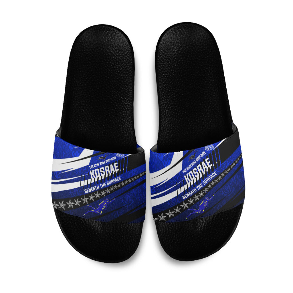 Kosrae Deep Sea Scuba Diving Slide Sandals Blue Hole Beneath The Surface Coral Reef Graphic Art TS04 Blue Black - Polynesian Pride