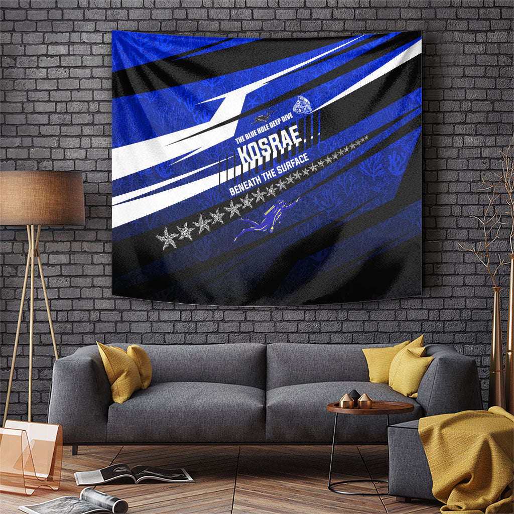 Kosrae Deep Sea Scuba Diving Tapestry Blue Hole Beneath The Surface Coral Reef Graphic Art TS04 Blue Black - Polynesian Pride