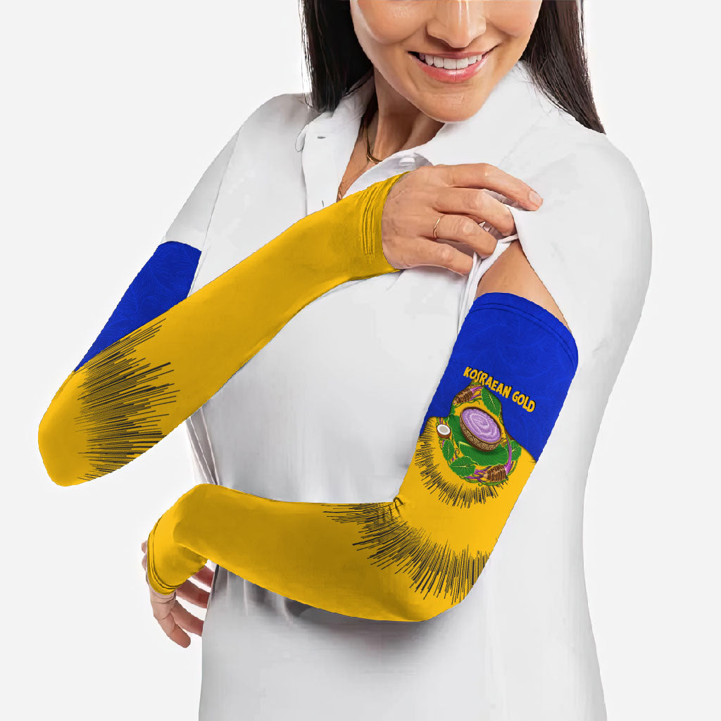 Kosrae Fafa Culinary Heritage Arm Sleeves Kosraean Gold Taro Tradition Illustration With Coconut Leaves