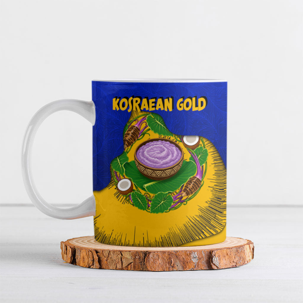 Kosrae Fafa Culinary Heritage Ceramic Mug Kosraean Gold Taro Tradition Illustration With Coconut Leaves