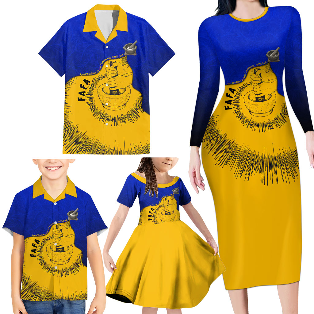 Kosrae Fafa Culinary Heritage Family Matching Long Sleeve Bodycon Dress and Hawaiian Shirt Kosraean Gold Taro Tradition Illustration With Coconut Leaves TS04 - Polynesian Pride