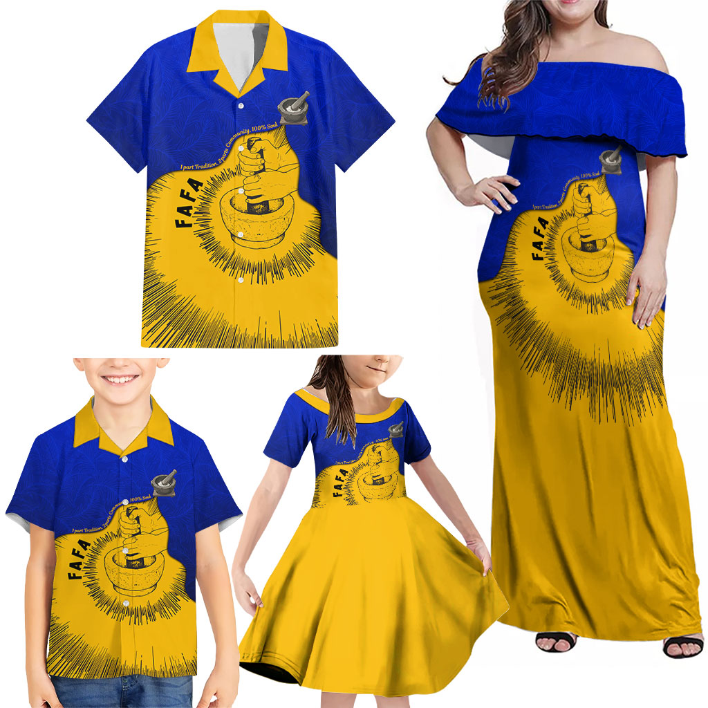 Kosrae Fafa Culinary Heritage Family Matching Off Shoulder Maxi Dress and Hawaiian Shirt Kosraean Gold Taro Tradition Illustration With Coconut Leaves TS04 - Polynesian Pride
