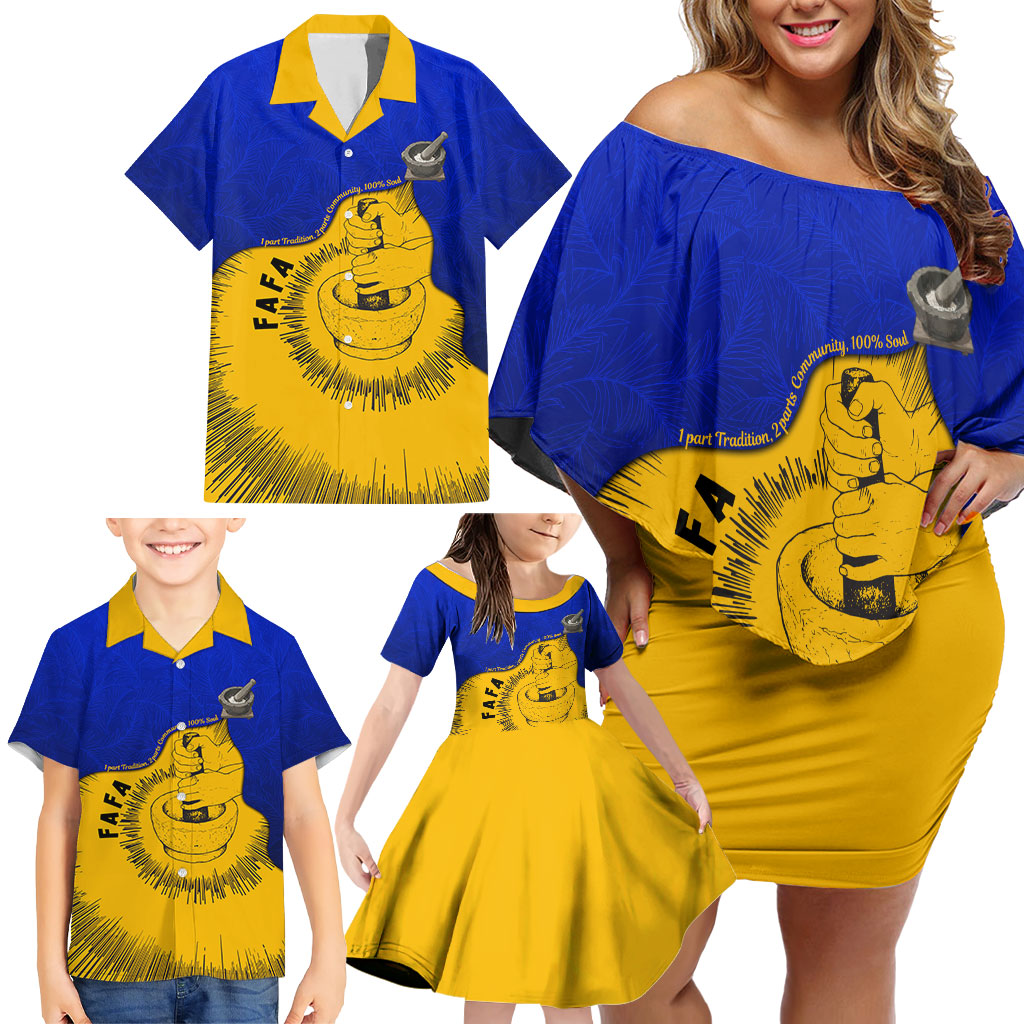 Kosrae Fafa Culinary Heritage Family Matching Off Shoulder Short Dress and Hawaiian Shirt Kosraean Gold Taro Tradition Illustration With Coconut Leaves TS04 - Polynesian Pride
