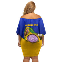 Kosrae Fafa Culinary Heritage Family Matching Off Shoulder Short Dress and Hawaiian Shirt Kosraean Gold Taro Tradition Illustration With Coconut Leaves