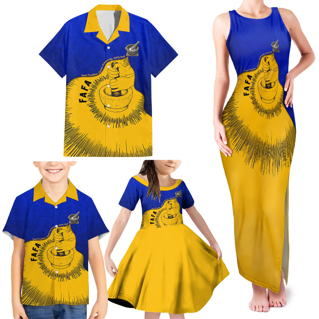 Kosrae Fafa Culinary Heritage Family Matching Tank Maxi Dress and Hawaiian Shirt Kosraean Gold Taro Tradition Illustration With Coconut Leaves