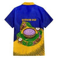 Kosrae Fafa Culinary Heritage Family Matching Tank Maxi Dress and Hawaiian Shirt Kosraean Gold Taro Tradition Illustration With Coconut Leaves
