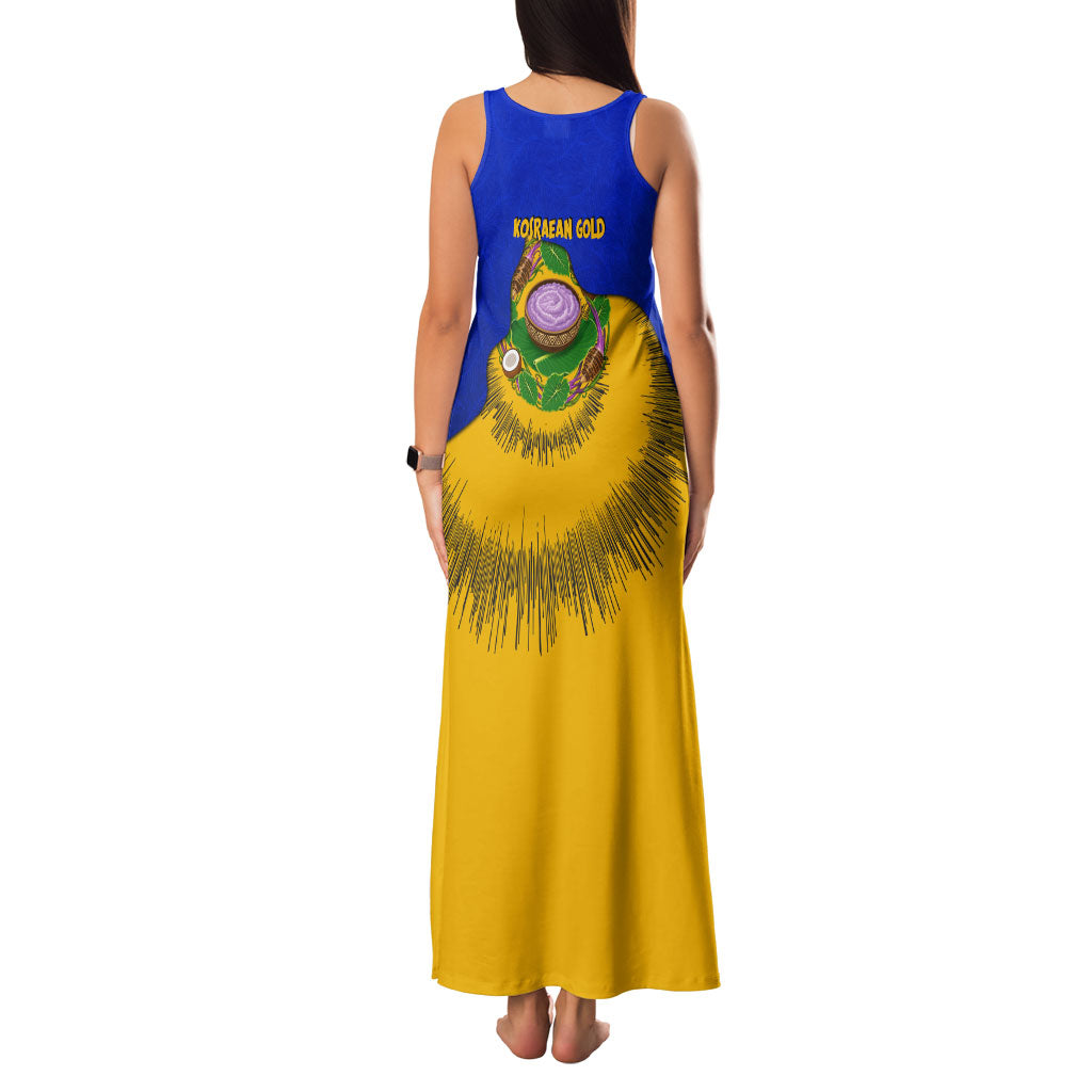 Kosrae Fafa Culinary Heritage Family Matching Tank Maxi Dress and Hawaiian Shirt Kosraean Gold Taro Tradition Illustration With Coconut Leaves