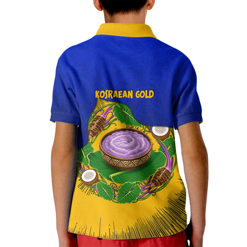 Kosrae Fafa Culinary Heritage Kid Polo Shirt Kosraean Gold Taro Tradition Illustration With Coconut Leaves