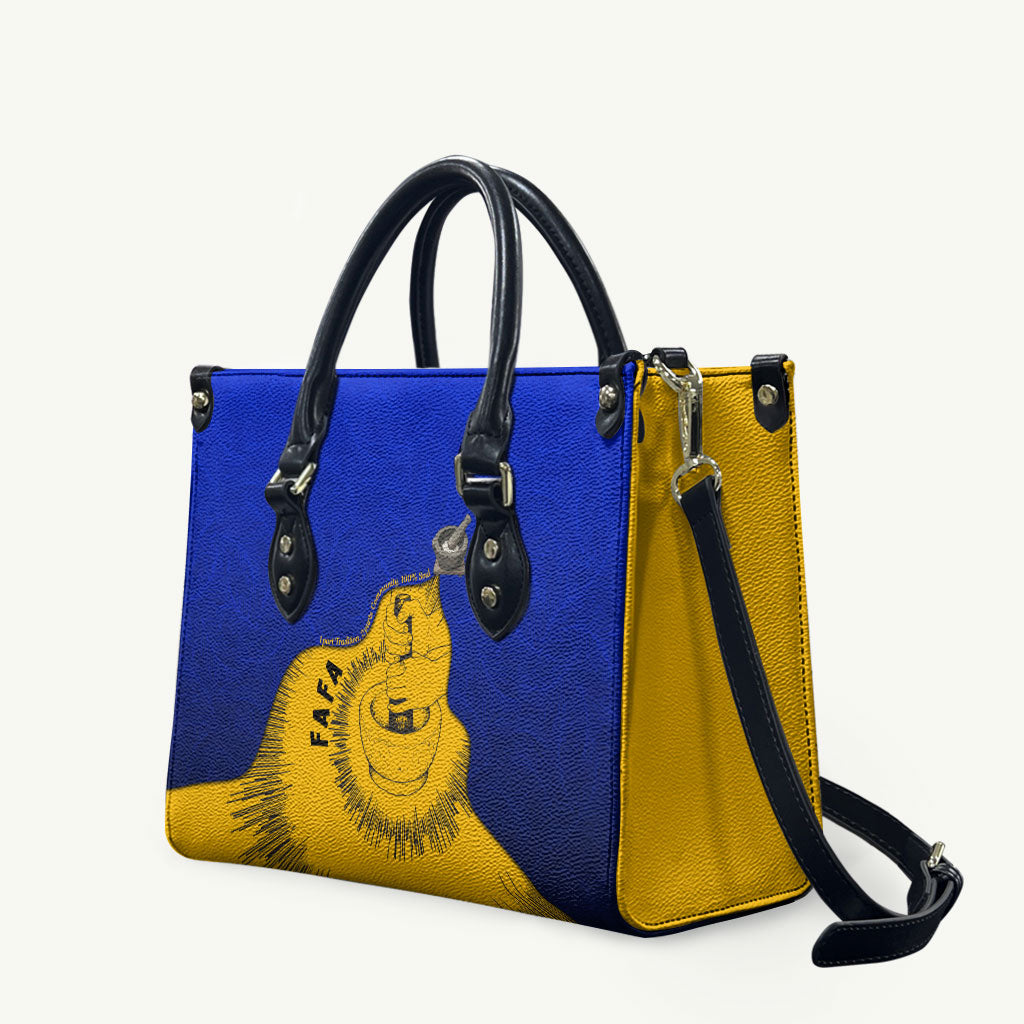 Kosrae Fafa Culinary Heritage Leather Bag Kosraean Gold Taro Tradition Illustration With Coconut Leaves TS04 Blue Yellow - Polynesian Pride