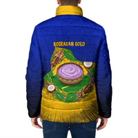 Kosrae Fafa Culinary Heritage Padded Jacket Kosraean Gold Taro Tradition Illustration With Coconut Leaves