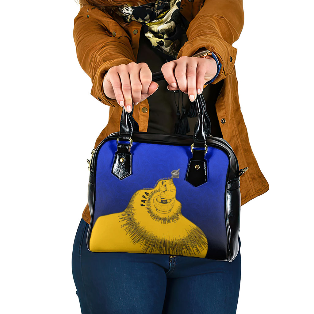 Kosrae Fafa Culinary Heritage Shoulder Handbag Kosraean Gold Taro Tradition Illustration With Coconut Leaves