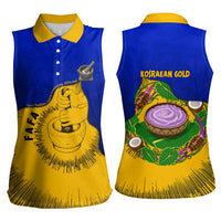 Kosrae Fafa Culinary Heritage Women Sleeveless Polo Shirt Kosraean Gold Taro Tradition Illustration With Coconut Leaves