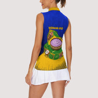 Kosrae Fafa Culinary Heritage Women Sleeveless Polo Shirt Kosraean Gold Taro Tradition Illustration With Coconut Leaves