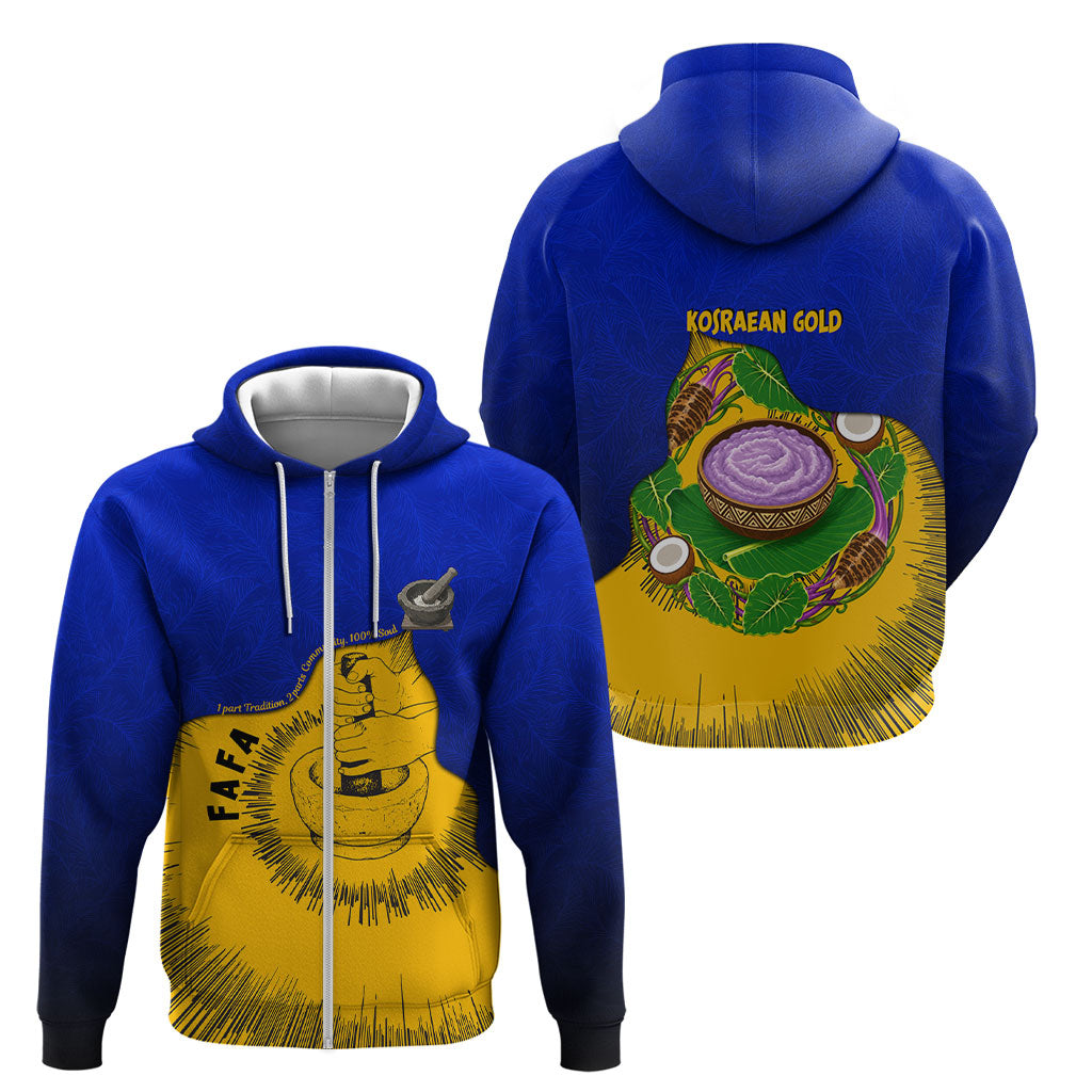 Kosrae Fafa Culinary Heritage Zip Hoodie Kosraean Gold Taro Tradition Illustration With Coconut Leaves