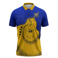 Kosrae Fafa Culinary Heritage Zipper Polo Shirt Kosraean Gold Taro Tradition Illustration With Coconut Leaves