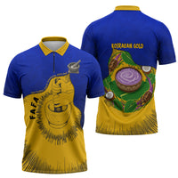 Kosrae Fafa Culinary Heritage Zipper Polo Shirt Kosraean Gold Taro Tradition Illustration With Coconut Leaves